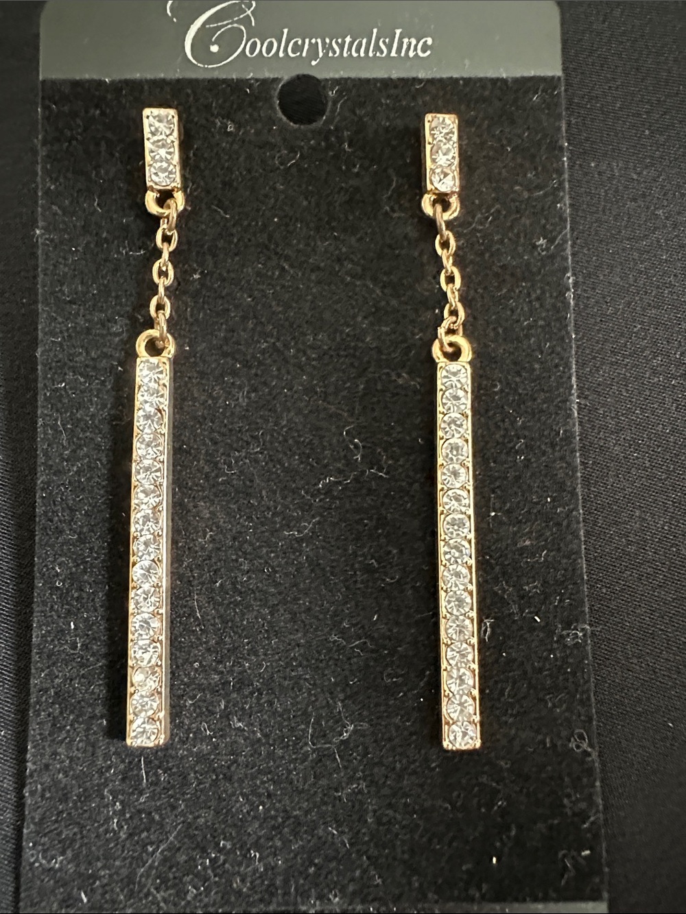 Rhinestone crystal & goldtone NWT dangle earrings. Slender style w/ 2-1/2” drop